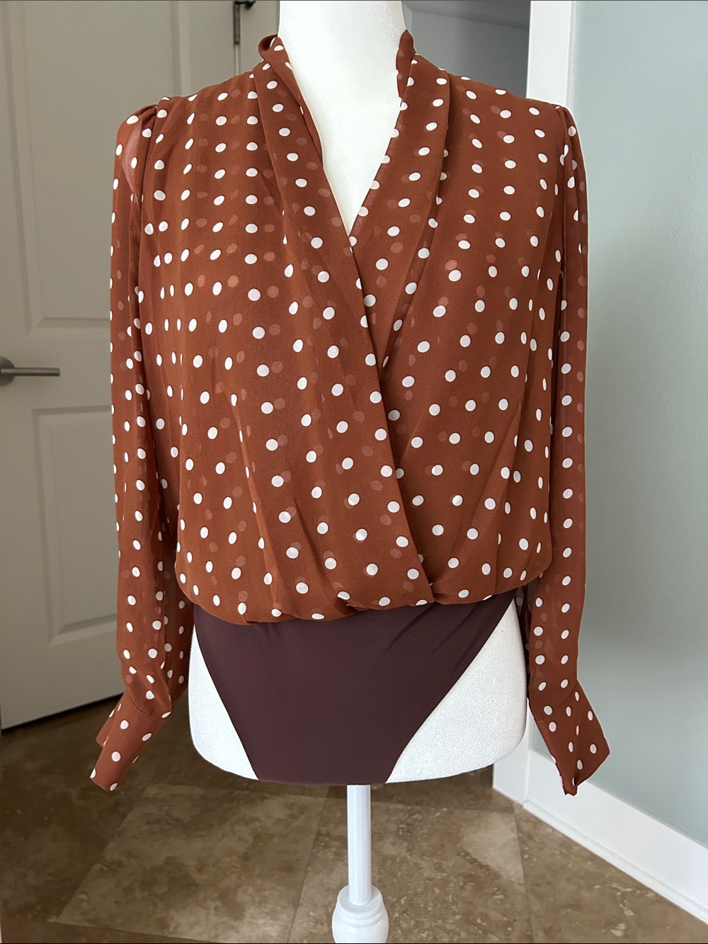 Women’s Polka Dot Surplice Bodysuit Top by JOA